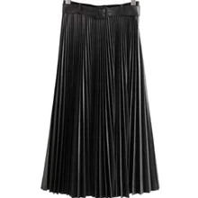 Женская шикарная плиссированная юбка из искусственной кожи с поясом-бабочкой и боковой молнией, базовая Женская Повседневная стильная юбка до середины икры, mujer