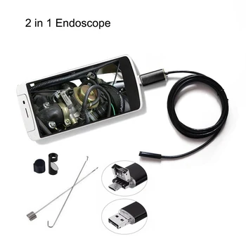 

AN99 2in1 5.5mm Lens Endoscope camere 6LED Waterproof USB Camera Hard Cable for Android Phone PC For Car Repair Endoscope NEW