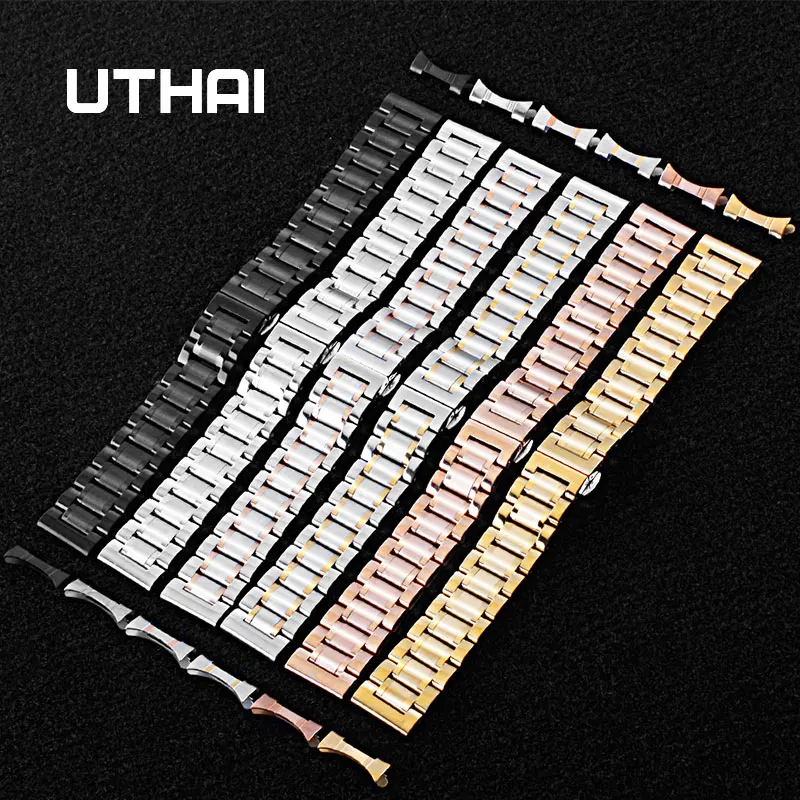UTHAI S11 металлические Ремешки для наручных часов браслет 14-22 мм ремешок для часов модный серебристый твердый роскошный ремешок из нержавеющей стали 22 мм ремешок для часов