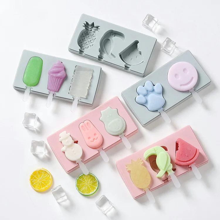 

1pc Cartoon Ice Cream Mold Makers Cartoon Silicone Thick Material DIY Molds Ice Cube Moulds Dessert Molds Tray with Popsicle