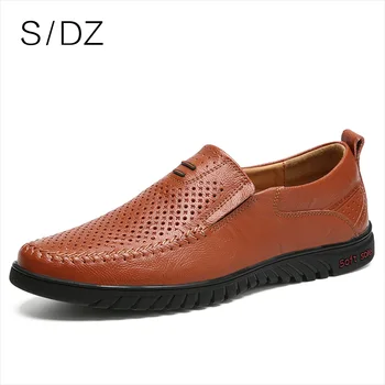 

SDZ 2020 Spring And Summer Mens Shoes Casual Breathable Slip-on Men Loafers Shoe Genuine Leather Brown Black 38-45 Size