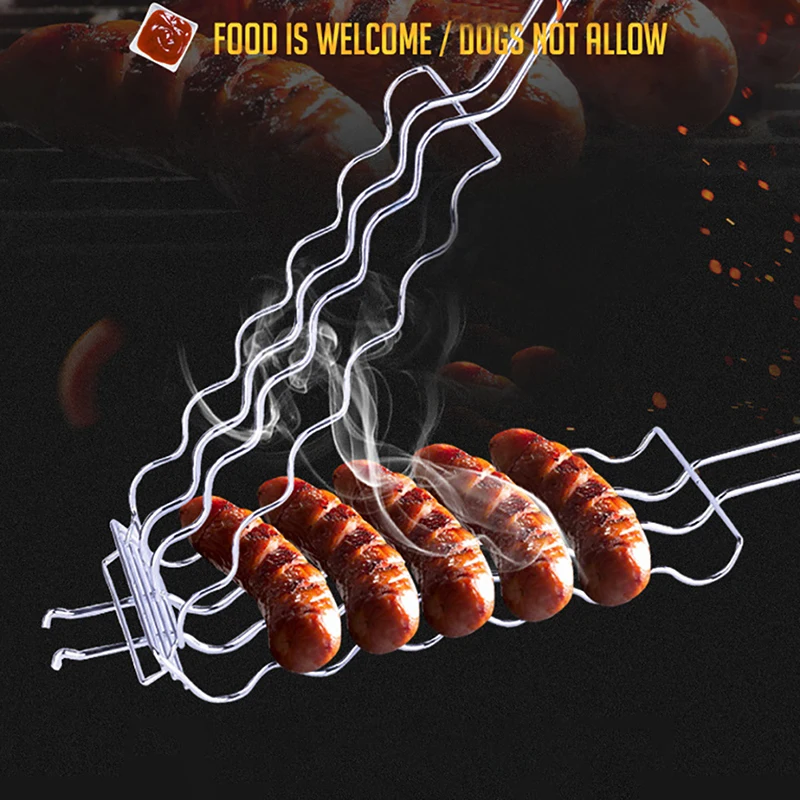 

Camping Grill Wooden Handle Sausage Vegetable Meat Clip Folder Clamp BBQ Food Outdoor Picnic Roasting Net Mesh Tool