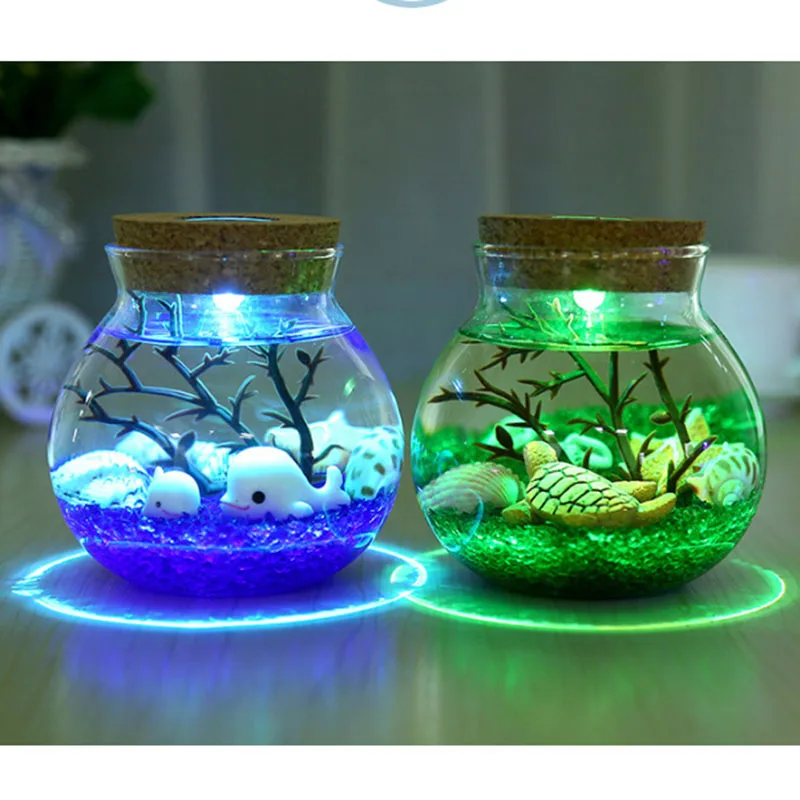 Ночной светильник, креативный красивый аквариум, сделай сам, светильник, прочный КИТ, синий песок, украшение для дома, имитация медуз, светодиодная лампа Vale
