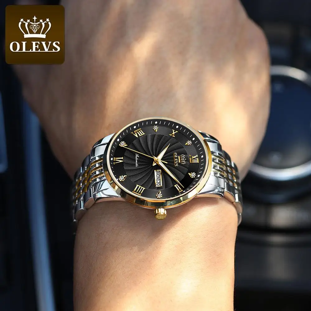 

Men watch automatic watch mechanical watch mens watches gold calendar stainless steel waterproof diving Rhinestone Coated Glass