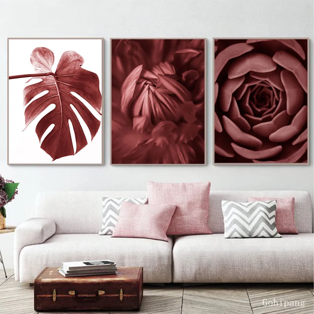 Red Palm Leaves Flower Succulent Cuadros Decoracion Peony Wall Art Canvas Painting Nordic Poster Wall Decor Pictures Unframed