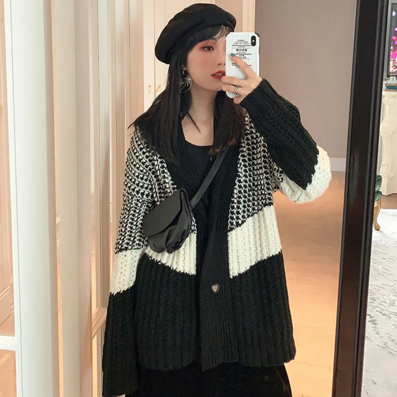 #Special Offers Korea Black White Hit Color Single-breasted Thick Sweater Coat Famale 2020 Spring New Korean Style Knit Cardigan Women PC428