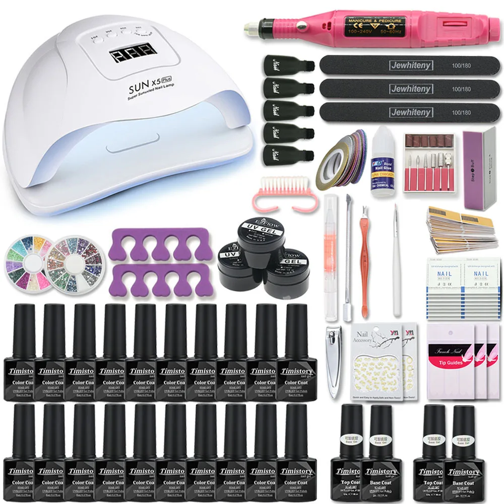 Kopen 80W Uv Lamp Nail Set Voor Manicure Kit 10 20 Kleur Gel Lak Set Nail Boor Machine Kit nail File Tool Nail Extension Set