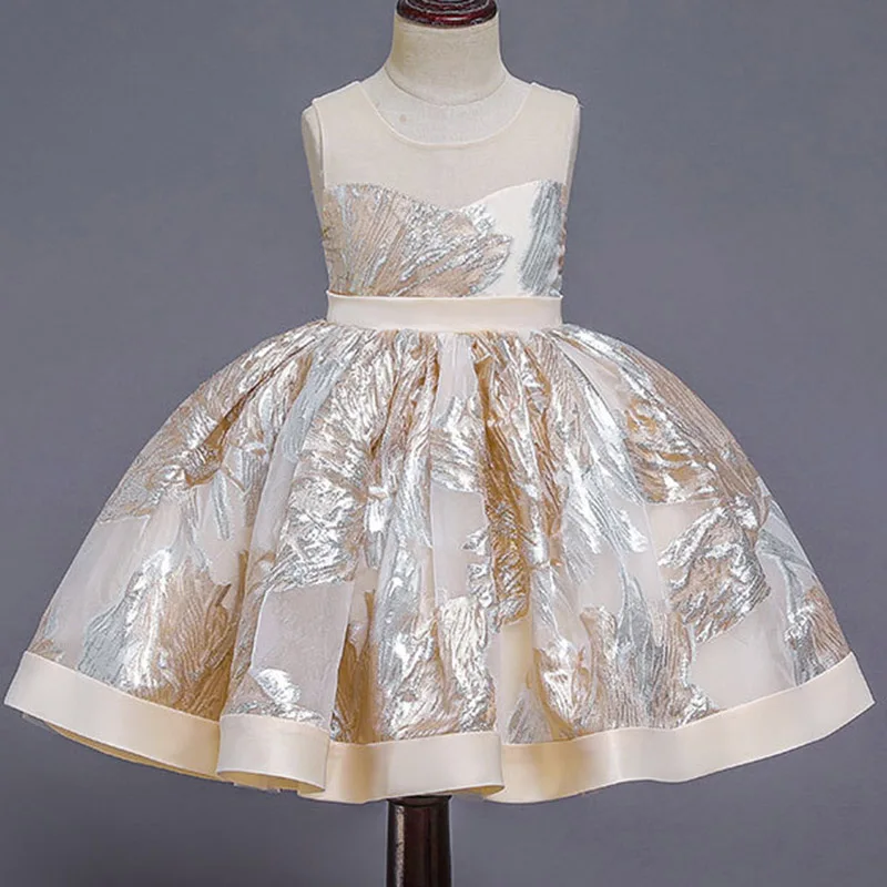 Элегантное платье для девочек бальное платье, детские платья для девочек, одежда Вечерние платья на свадьбу платье принцессы с принтом на возраст от 3 до 10 лет - Цвет: champagne