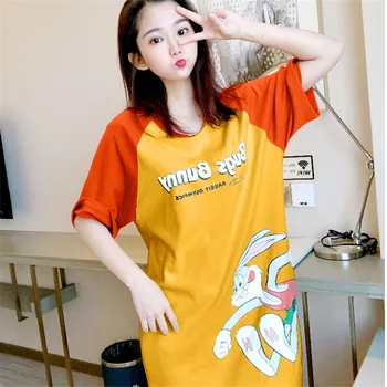 

Summer New Cotton Nightgown Cute Duck Print Short Sleeve Sleepwear Girls Nightdress Sexy O-Neck Ladies Casual Sleepshirt