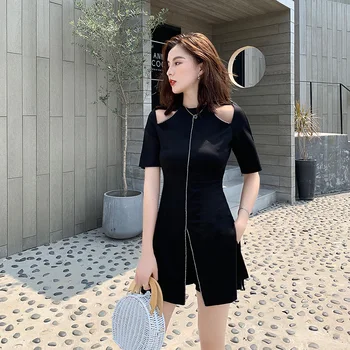 

Women's Mini Dress 2020 Summer New Korean Slim Openwork Two-piece Dress + Shorts Set
