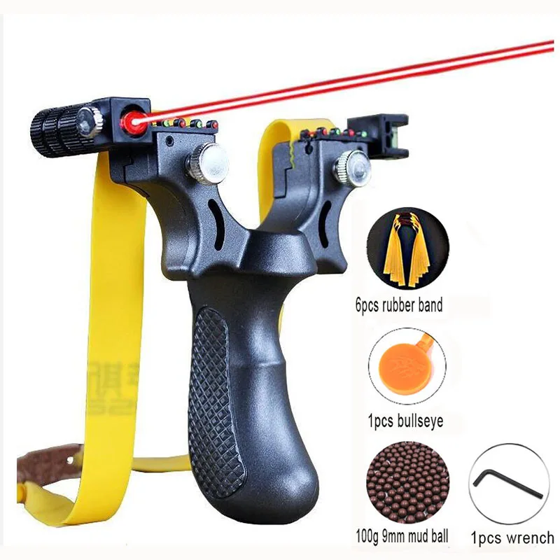 2020 New Laser Aiming Slingshot Set Outdoor Hunting Catapult with Flat Rubber Band Outdoor High Precision Shooting
