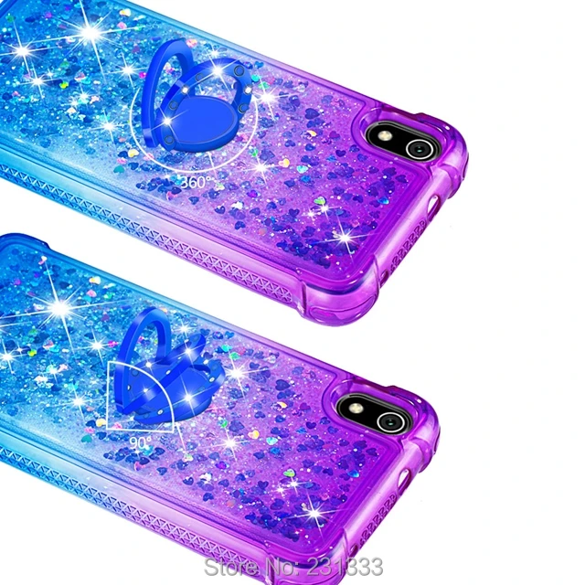 Для Xiaomi Redmi 7A K20 ударопрочный жидкий Мягкий ТПУ чехол подставка 360 Вращающийся палец кольцо сыпучий песок с блестками Алмазная крышка кожа 100 шт