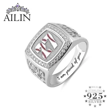 AILIN 925 Серебряное мужское кольцо-печатка винтажные кольца для мужчин бейсбольная текстурированная цифра кольцо-печатка с гравировкой