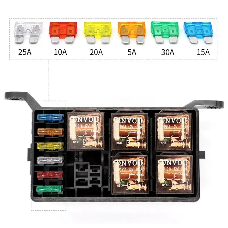 Универсальный 12 в автомобильный 6-полосный реле+ 6 слот ATO/ATC лезвие держатель предохранителя коробка для морской автомобильной автоспорта