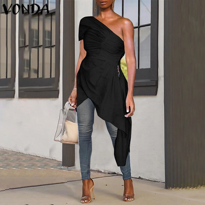 Party Shirts Blouse Tunic Asymmetrical VONDA Off-Shoulder Plus-Size Women Blusas Loose