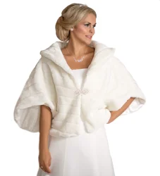 Pukguro Bridal Faux Fur Jacket Cloak Cape Winter Wedding Shawl Wraps Bolero Shrug Jacket Custom