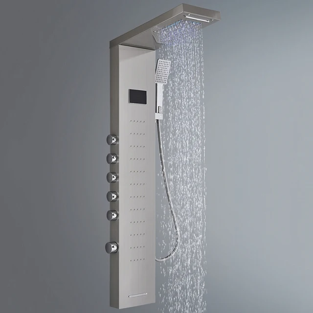 Description Picture 2 of itemDigital Display Rainfall Shower Faucet Bathroom SPA Massage Jet Black LED Light Shower Panel With Handshower Bidet Sprayer Tap