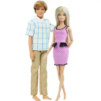 

2 Pcs/Set Daily Casual Wear Pink Dress Clothes for Barbie Doll Summer Men Suit for Ken Doll Accessories Baby Girl DIY Toy