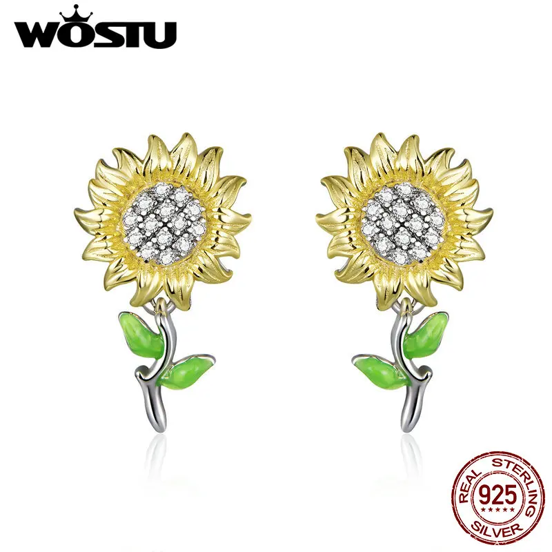 WOSTU хит продаж настоящее 925 пробы серебро Подсолнух изысканные серьги гвоздики