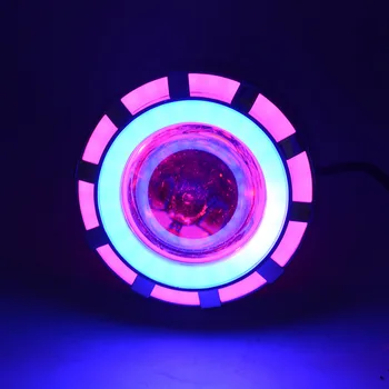 

Promotion! Motorcycle Projector Headlight Double Angel Devil Eye Led Driving Light With Pink and Blue 30W 1200Lm 200000H(Pink an