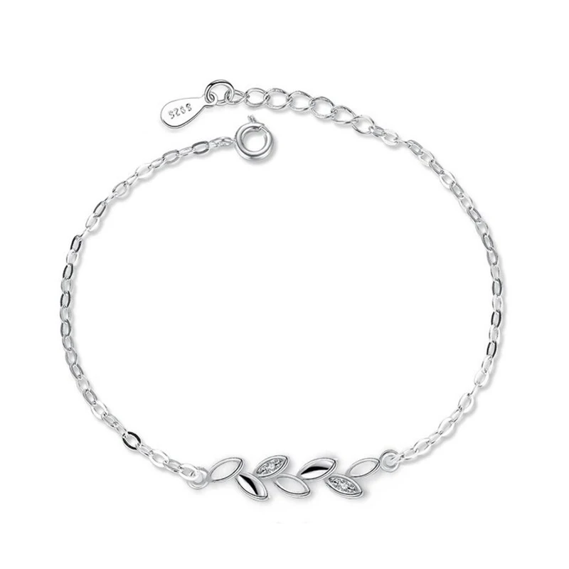 Простые комплекты ювелирных изделий из стерлингового серебра 925 пробы ветка с листьями циркония ожерелье+ серьги+ браслет для женщин подарок для девочек