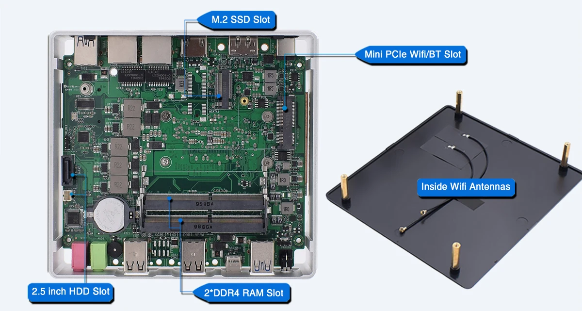 10th Gen ITX Mini PC with Intel Core I7 10610U, 8559U, I5 10210U, 8259U, M.2 NVME SSD, PCIE Wifi, Type-C – Compact Computer with I3 7020U and SD Card Slot Description Image.This Product Can Be Found With The Tag Names Barebone Mini PC, Computer Office, Mini pc