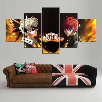 

5 Pieces My Hero Academia Katsuki and Shouto Fantasy Art Oil Painting on Canvas Wallpaper Murals Home Decor Wall Stickers Gifts