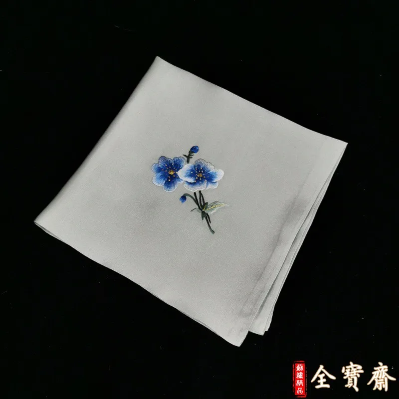  Hand-embroidered handkerchief double silk embroidered small square towel mulberry silk su embroider