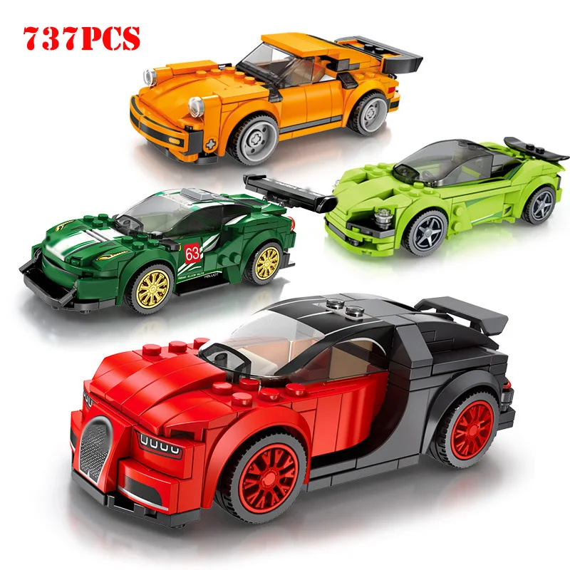 

4 sets/lot Speed Champion Supercar Racing Car Building Blocks Compatible Legoed Technic DIY Bricks Toys For Children Gifts