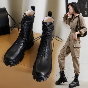 

Main kara Lynn bashan full leather motorcycle boots 2020 autumn new layer cowhide + pig lining side zippers Martin boots