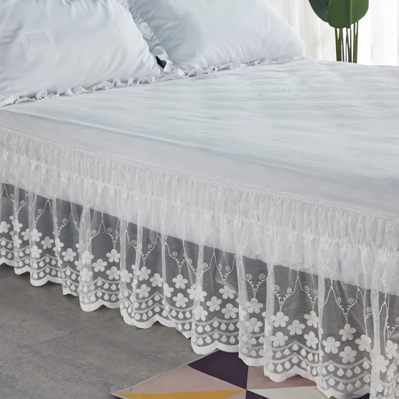 18 Inch Drop Delicate Ruffles Floret Lace Bed Skirt With Strong Elastic Belts Women/Lady/Girls Love mattress cover bedding set bed skirt