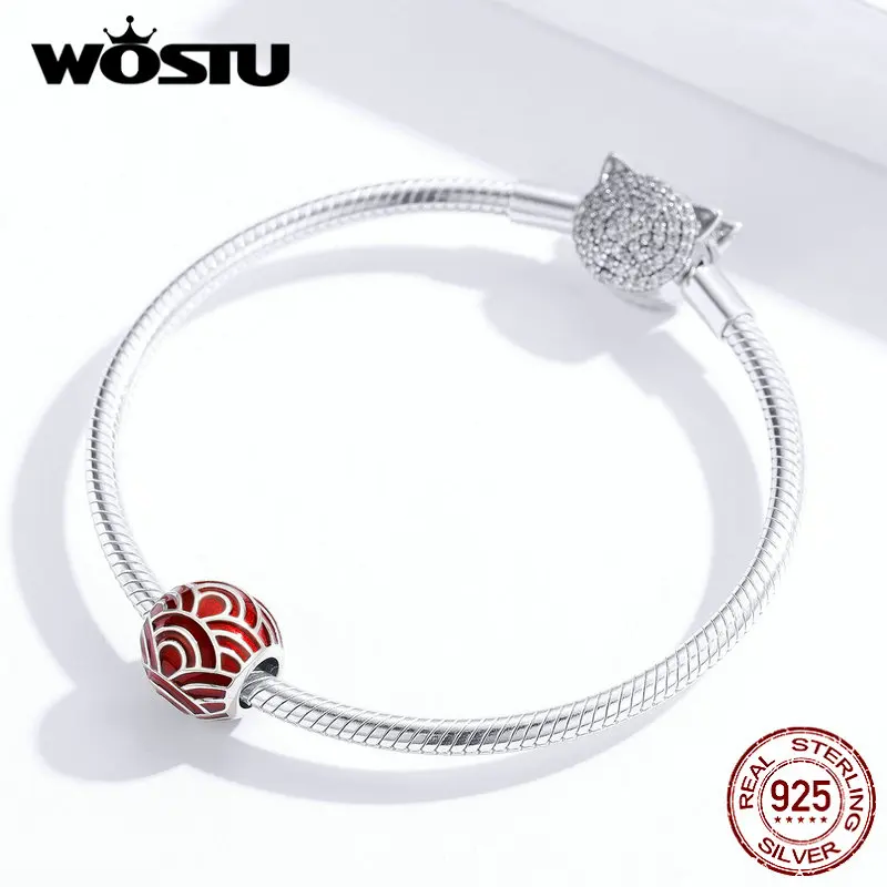 WOSTU 925 пробы серебряный китайский красный бисер фонарь талисманы подходят браслет кулон подарок на год ювелирные изделия FNC133