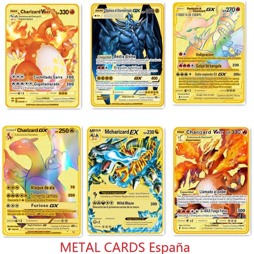 Pokemon Charizard Pikachu GX Gold Metal Stainless Steel Card Super Game Collection Anime Cards Toys for Children Christmas Gift | Игрушки и