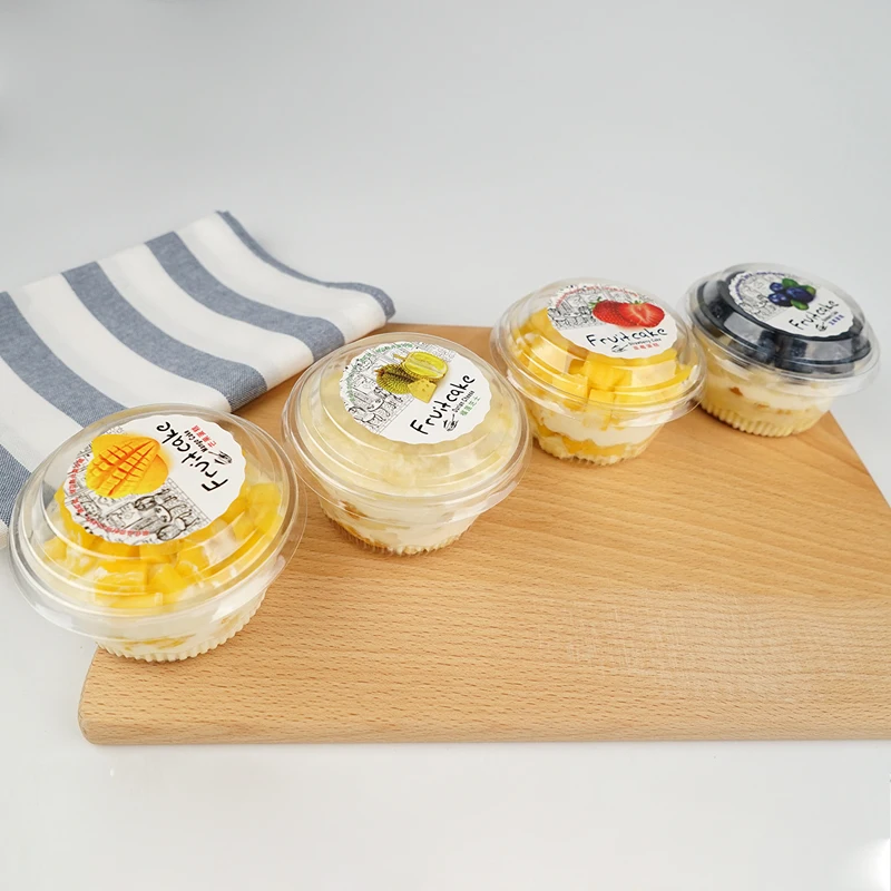 Disposable trasnparent dessert cake plastic cups round pudding jelly ice cream yogurt decor packaging cup with lid and sticker