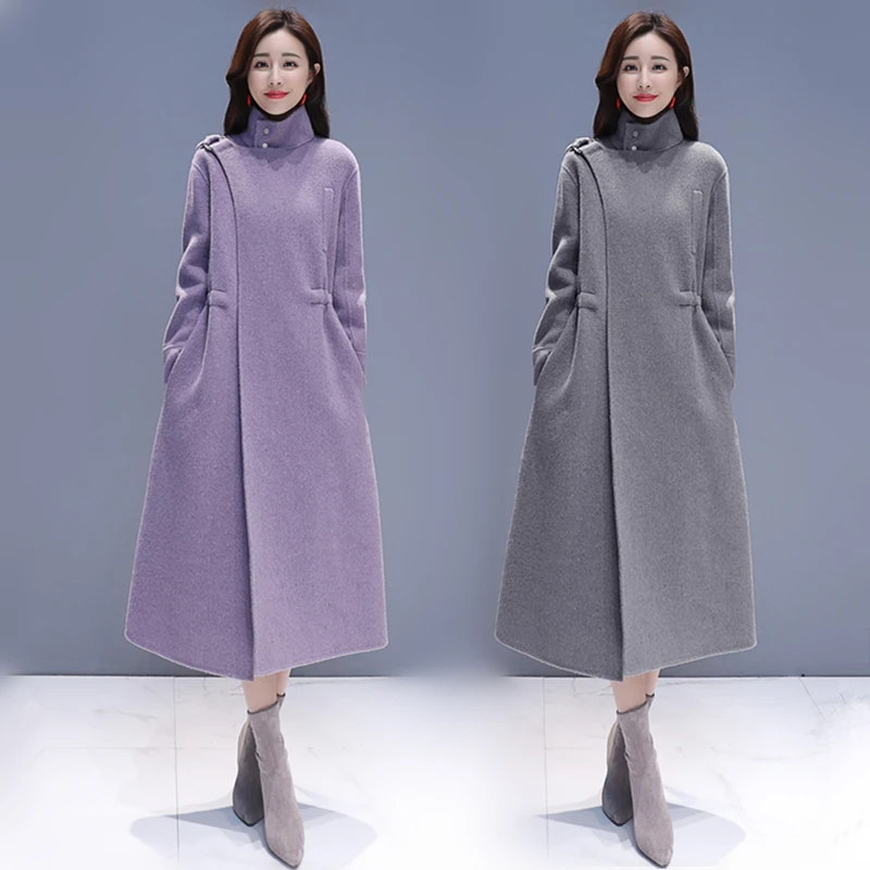 

High Quality Long Wool Women Jacket Coat Brand Design Warm Winter Woolen Coat Plus Size Female Cashmere Coat Outwear