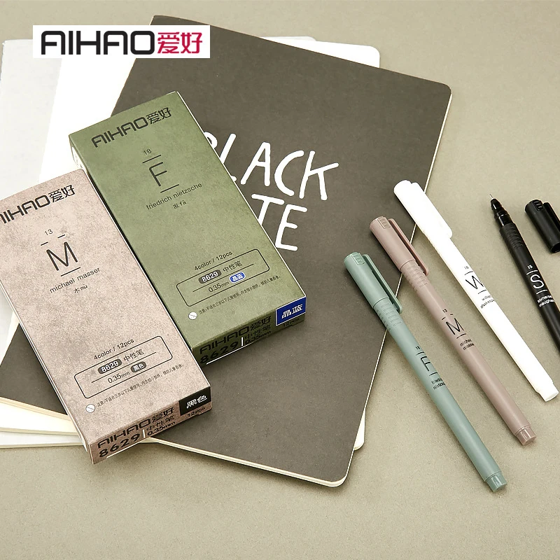 12 шт MUJI style 0,35 мм гелевые ручки на водной основе, набор черных/синих гелевых чернил, карандаши, ручка, школьные принадлежности, офисные принадлежности