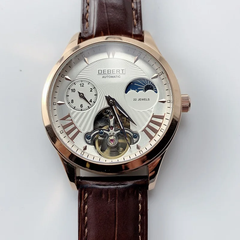 Deber Топ Роскошные мужские часы 41 мм Tourbillon Moon Phase автоматические механические мужские часы мужские деловые наручные часы