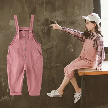 

Kids Girls Pink Overalls 10 12 years Casual Jumpsuit Spring Autumn Teenage Girls Outfit