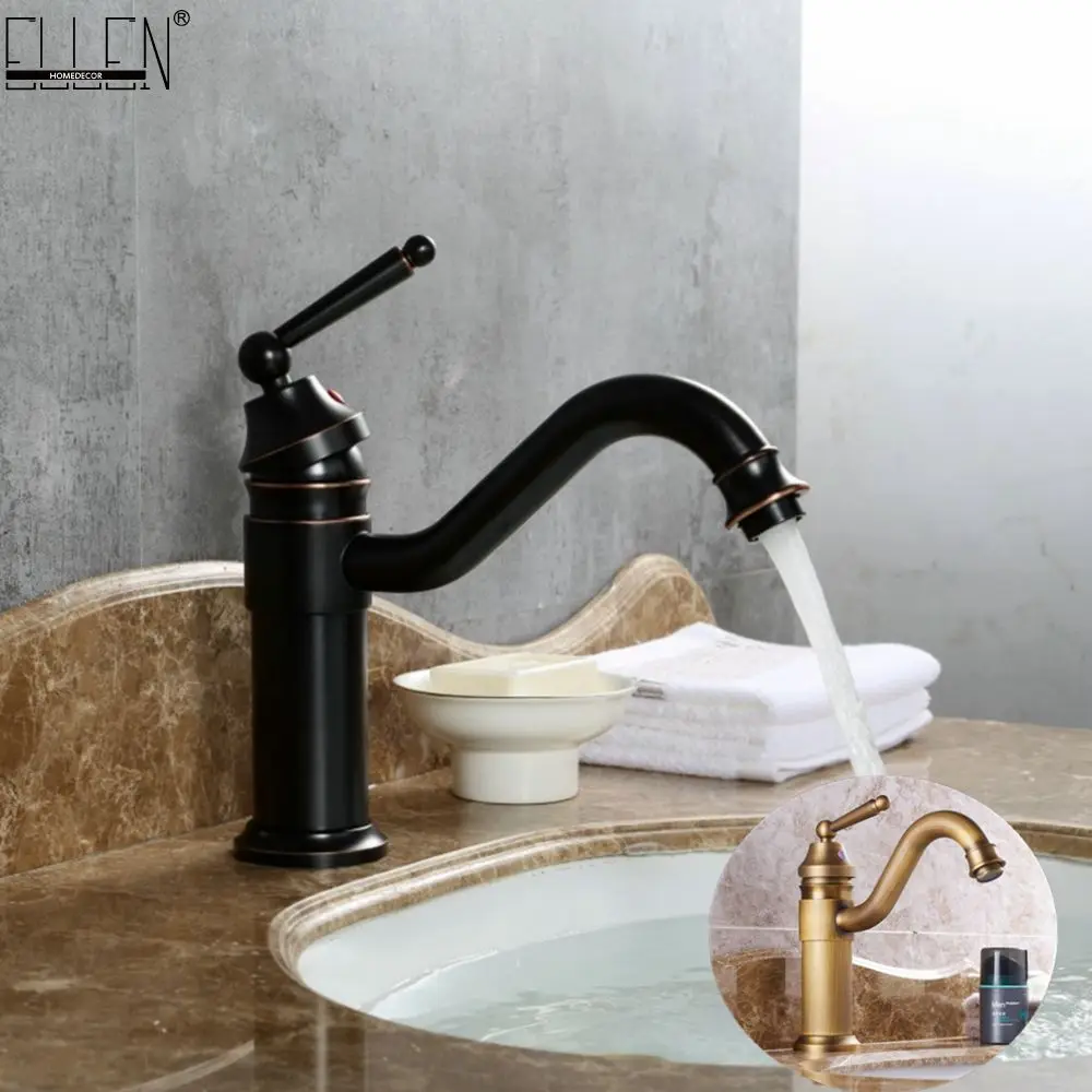 

Bathroom Sink Faucet Deck Mounted Hot Cold Water Mixer Basin Sink Tap Oil Rubble Bronze Black Faucets ML5002A
