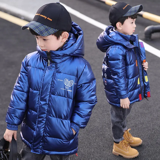 Rlyaeiz Kids Winter Jackets for Boys Parka Coats Autumn Fashion Printed Glossy 80% Down Boys Jackets Warm Outwear Age 4-13Y