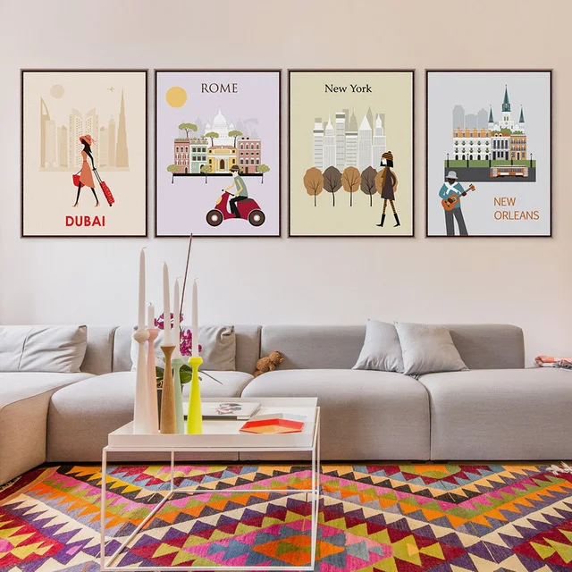 

Fashion Paris Romantic London Travel City Silhouette A4 Large Art Print Poster Abstract Wall Picture Canvas Painting Home Decor