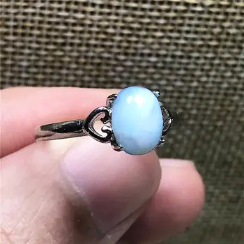 

Real Natural Blue Larimar Ring Jewelry For Woman Man 8x6mm Beads Oval Stone Silver Water Pattern Crystal Adjustable Ring AAAAA