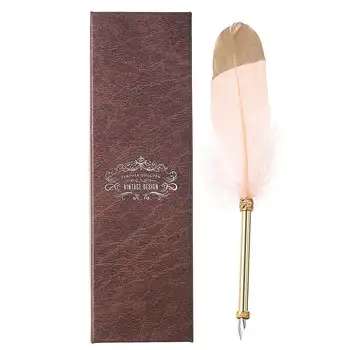 

Wedding Decor Party Vintage Quill White Feather Dip Pen Fountain Pens Calligraphy Writing Supplies With Gift Box