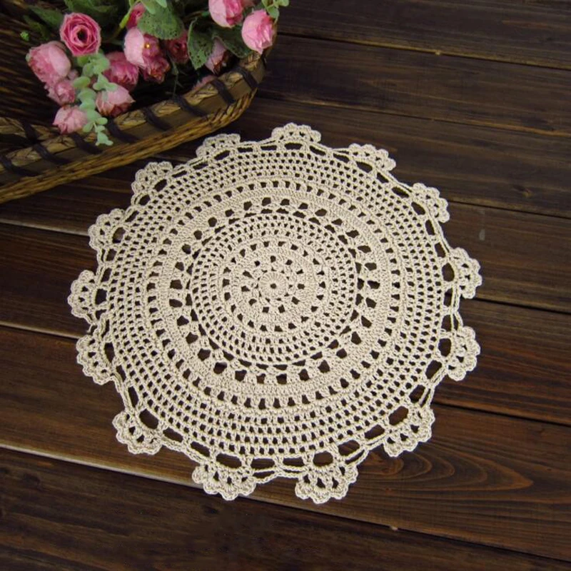 Retro Handmade Crochet Hooks Flower Placemat Round Cup Plate Insulation Pad Round Cotton Woven Placemats For Home Decoration