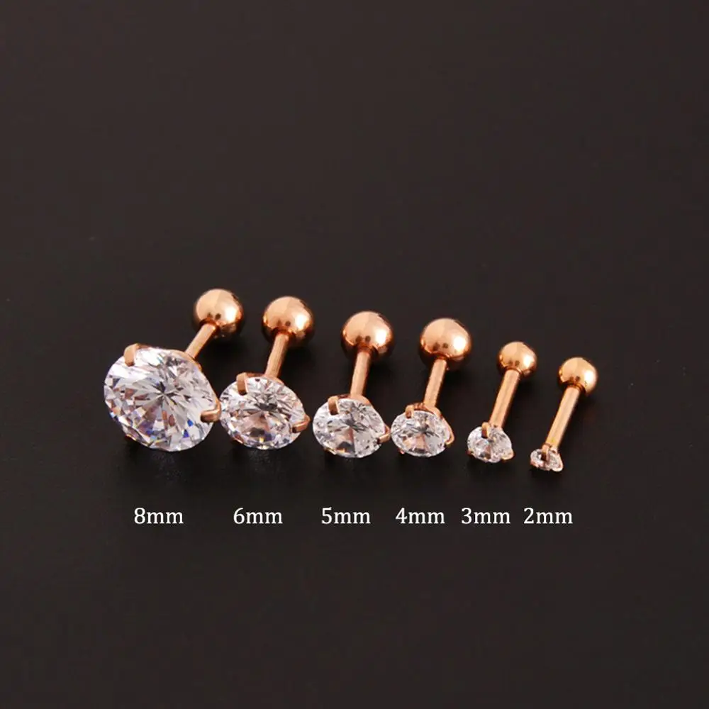 Rose gold Clear 1 шт. Модные CZ 3 зубец ушной хрящ из нержавеющей стали серьги гвоздики Кристалл Циркон пирсинг ювелирные изделия золото прозрачный букле - Окраска металла: Rose gold Clear