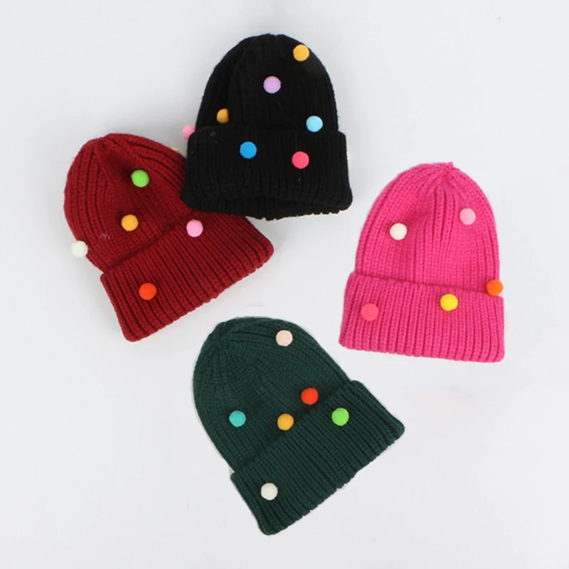 Pompom Baby Hat Knitted Girls Winter Hat Crochet Kids Beanie Cap Baby Bonnet