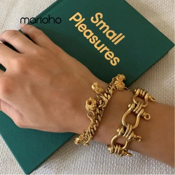 

Exaggerated Retro 2 Pcs/Set Alloy Metal Geometric Bracelet Bangle Gold Silver Color Adjustable Bracelet Simple Party Jewelry