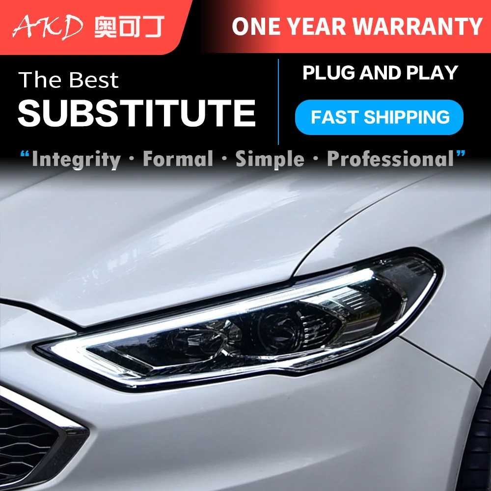 2 PCS AKD Car Styling For Ford Mondeo Fusion 2017-2020 Head lamp LED Headlight Dual Projector Headlights Replacement | Автомобили и