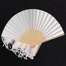 24 pcs/lot White Folding Elegant Silk Hand Fan with Gift bag Wedding & Party 21cm