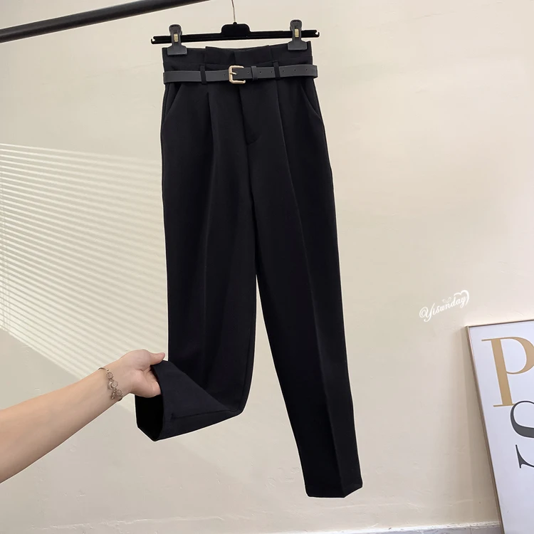 Neploe/однотонные повседневные женские брюки-шаровары с высокой талией, офисный Женский блейзер, костюм, брюки, свободные брюки длиной до щиколотки 55067